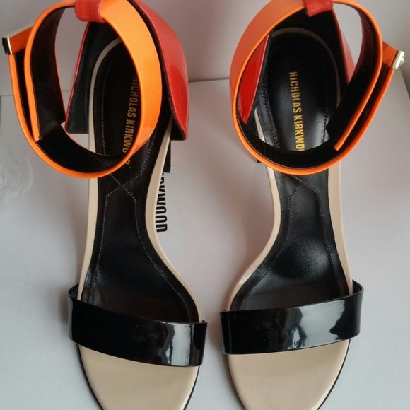 Nicholas Kirkwood Maeva Color Block Patent Leather Sandals/ Coral/US8 - Picture 2 of 4